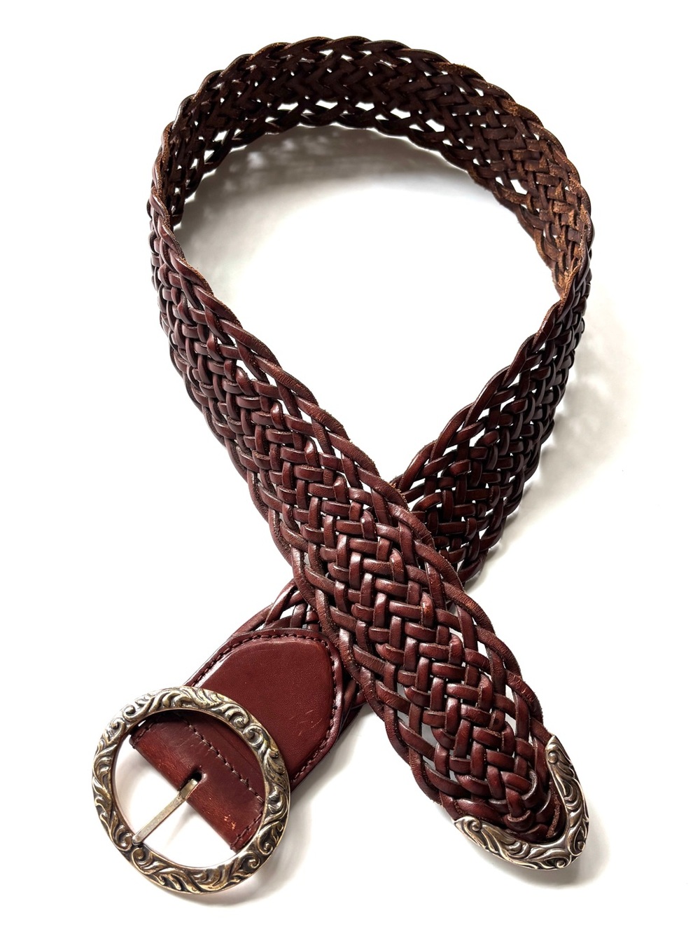 Vintage 90s Size 32 Braided Leather Belt Y2K Womens Tan Brown Brass Classic USA